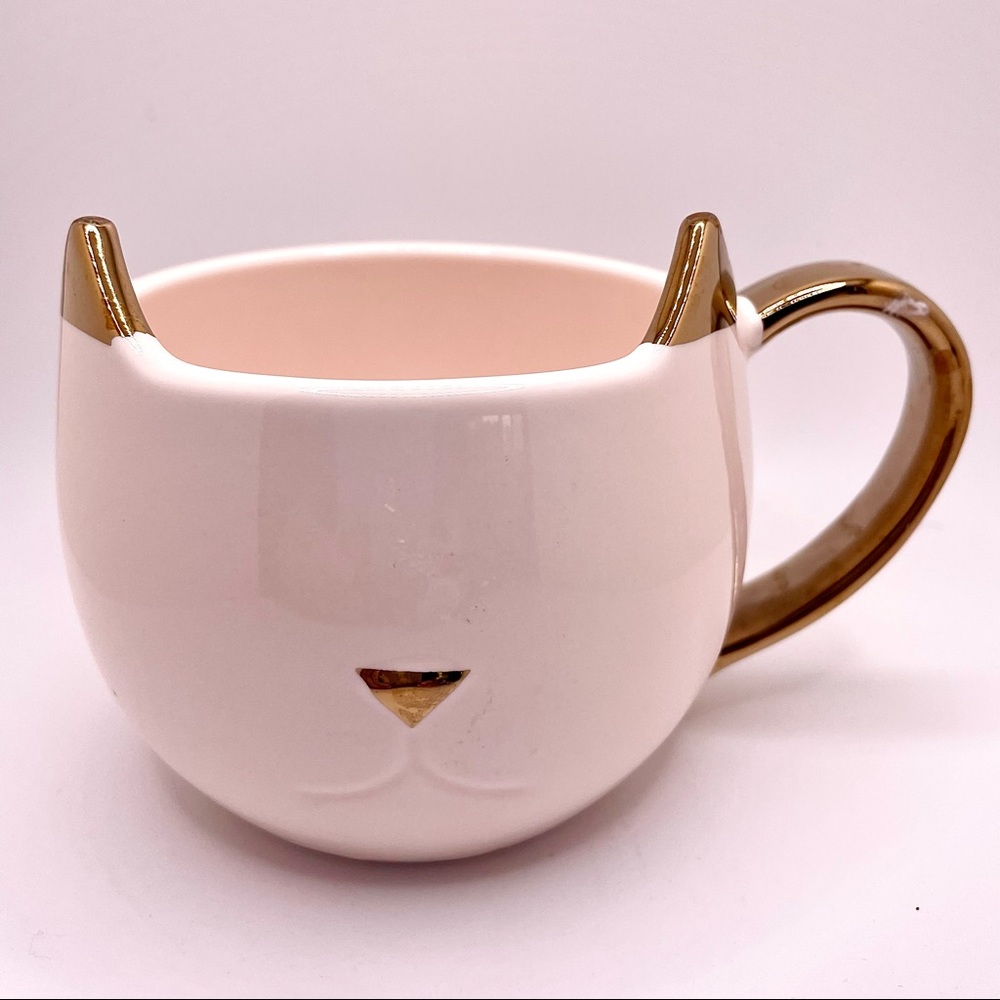 Pink and Gold Cat Coffee/Tea Ceramic Mug by Pinky Up - 12oz